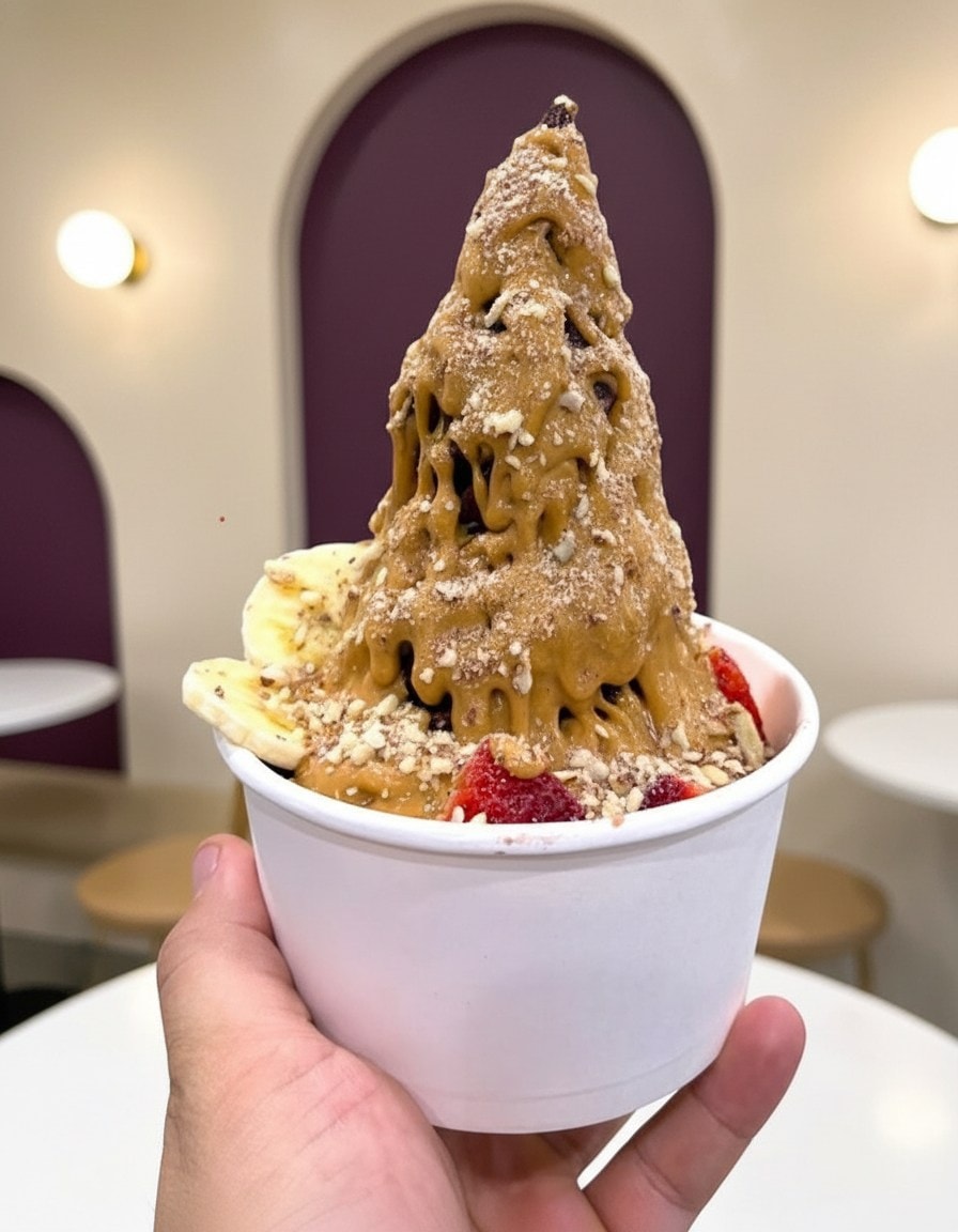 Large · Regular · Small · Cone. Granola, banana and strawberries included — then drizzle and top your way.