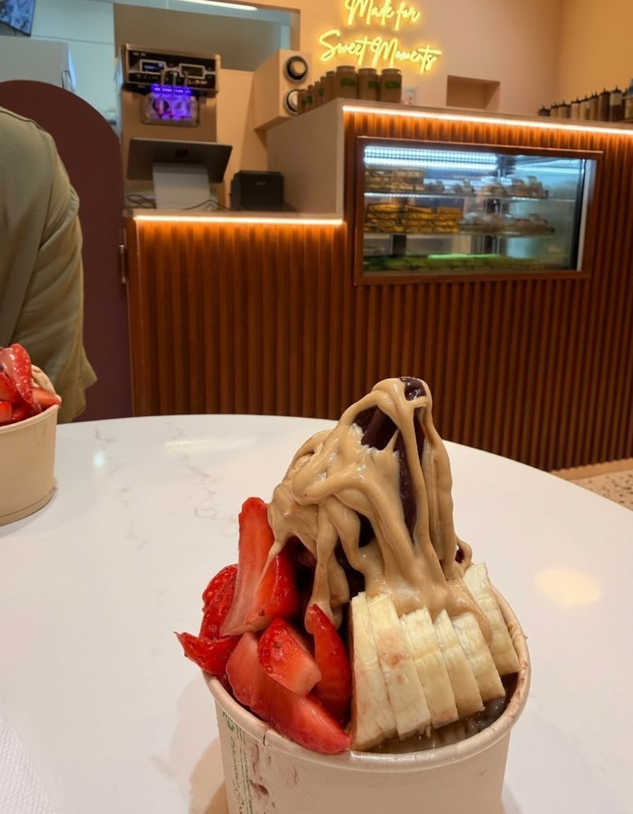 A loaded açaí bowl on the counter inside Nabil's Mount Lawley shop